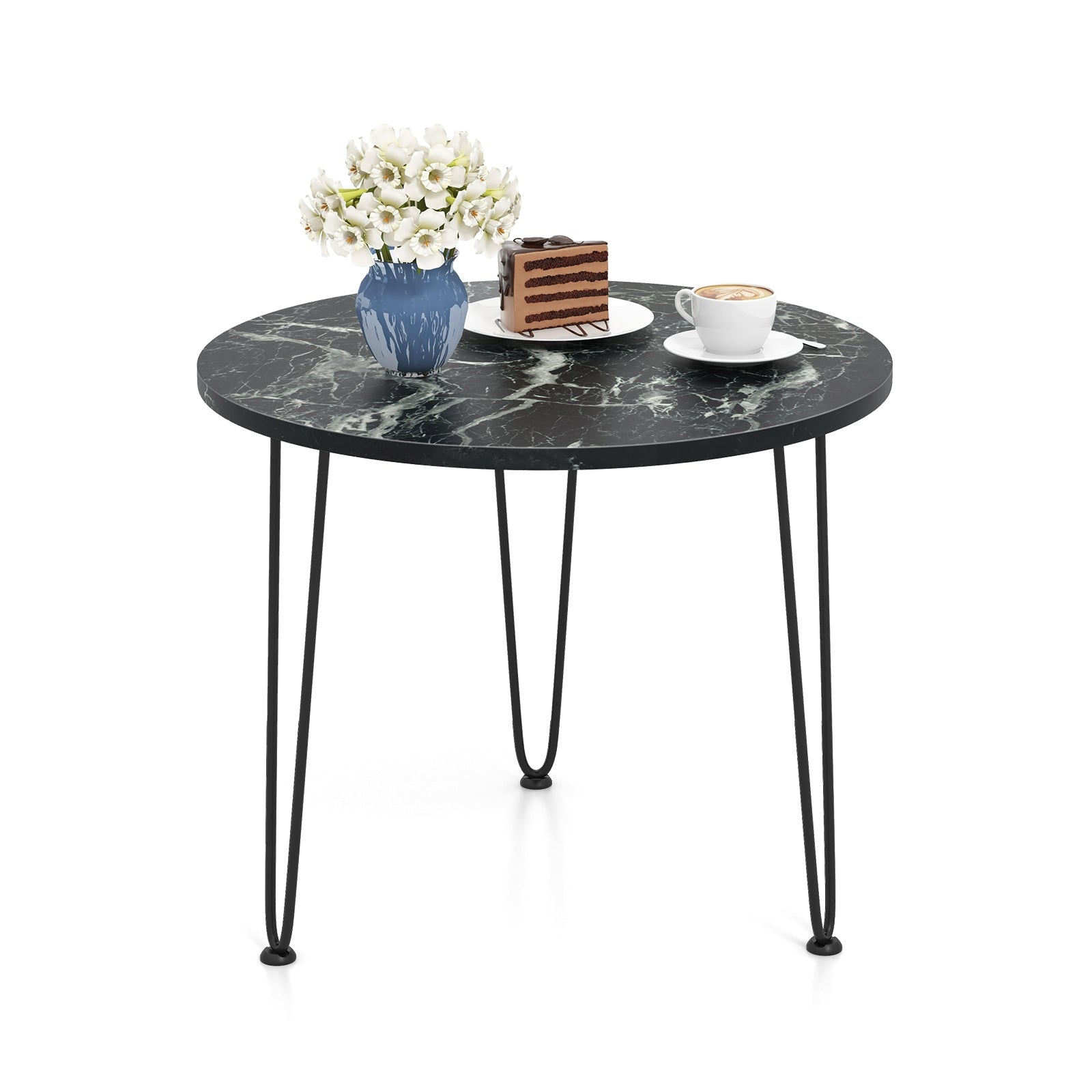 Round Coffee Table with Thickened Tabletop and Metal Tripod Legs, Black End & Side Tables Black  at Gallery Canada