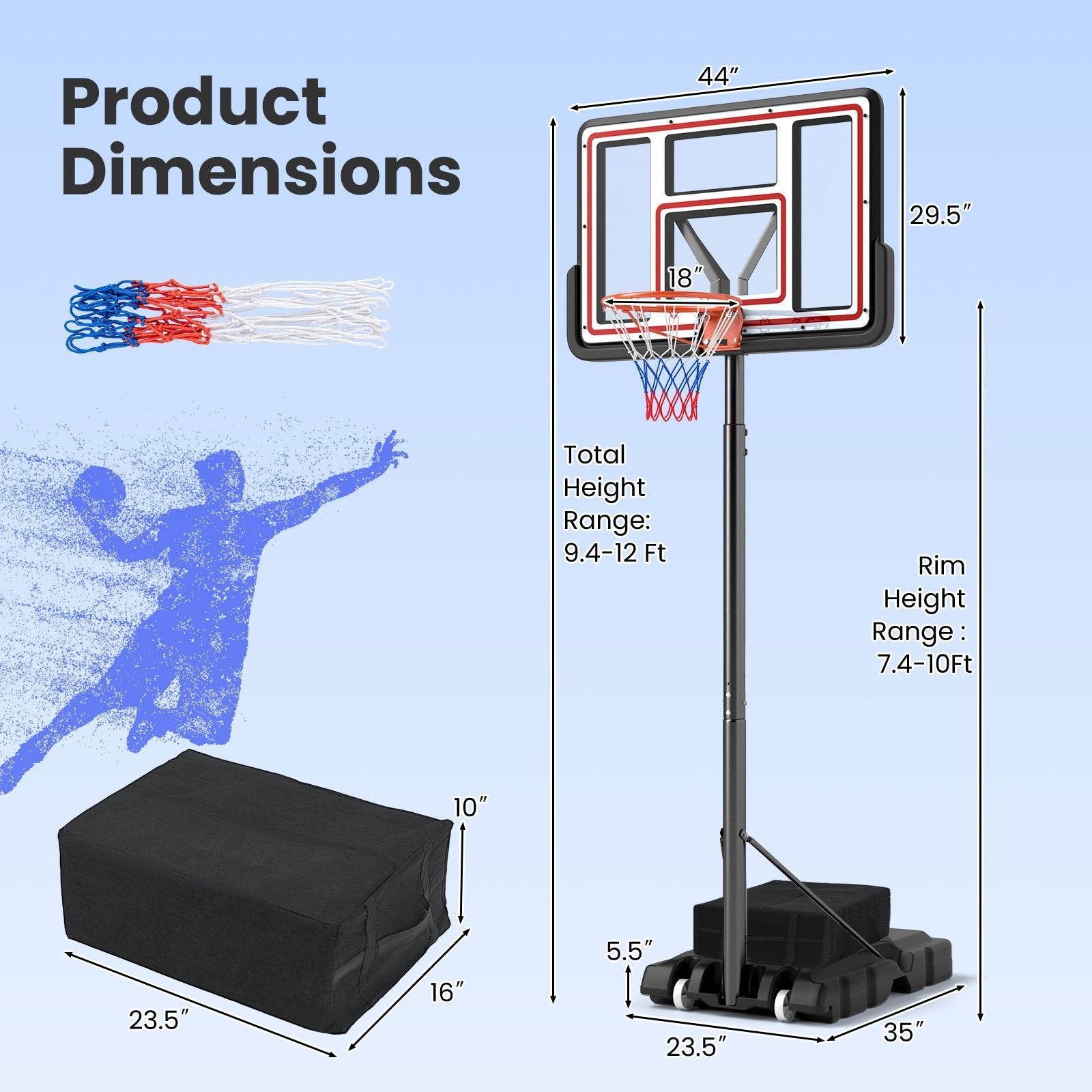 Portable Basketball Hoop Adjustable Basketball Goal System Sport Equipments   at Gallery Canada