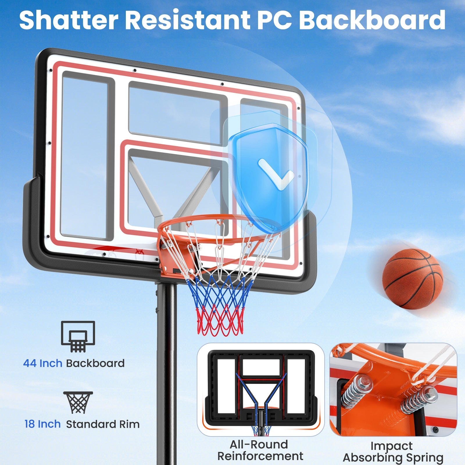 Portable Basketball Hoop Adjustable Basketball Goal System Sport Equipments   at Gallery Canada