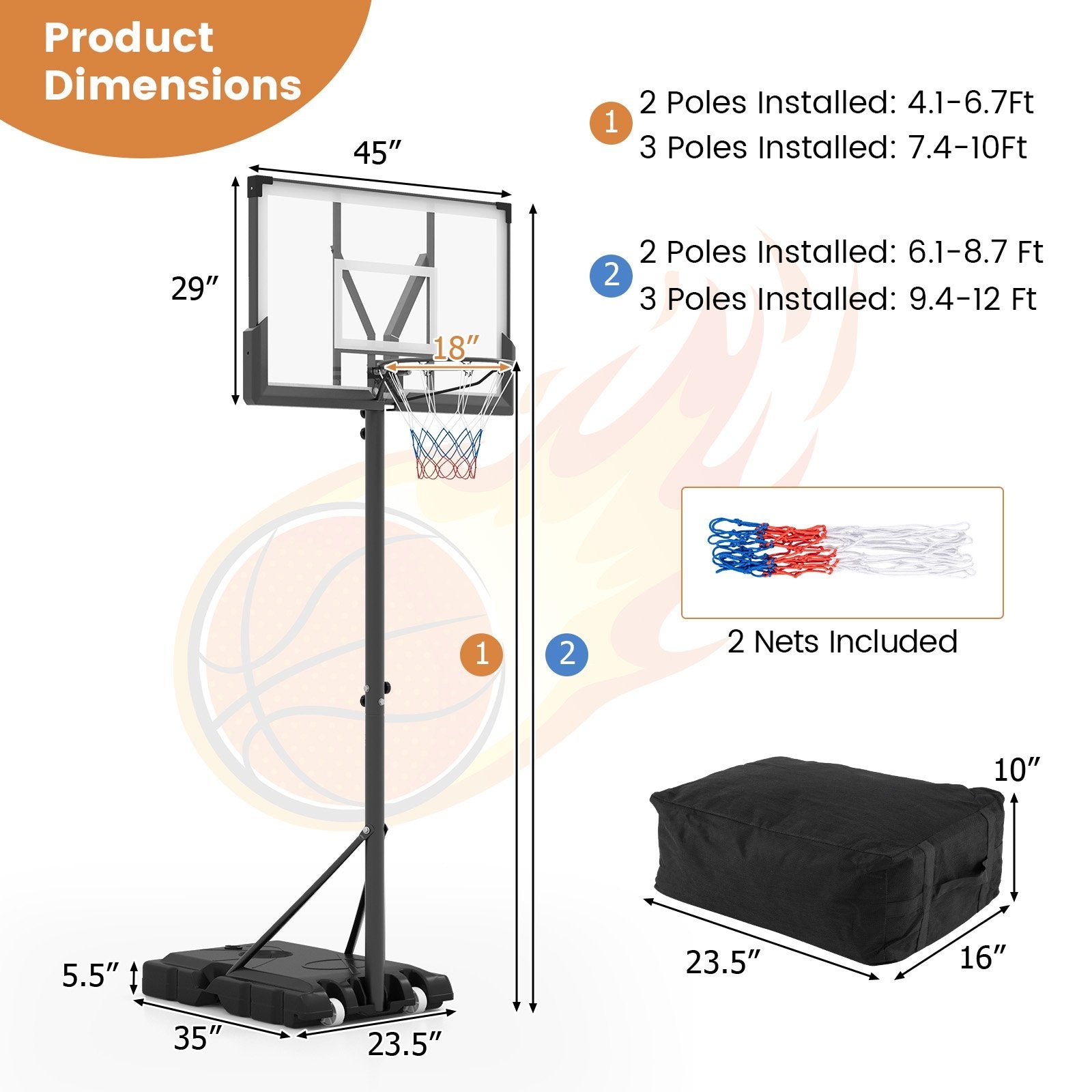 Portable Basketball Hoop Outdoor Basketball Goal System Adjustable for Kids Teens Adults Sport Equipments   at Gallery Canada