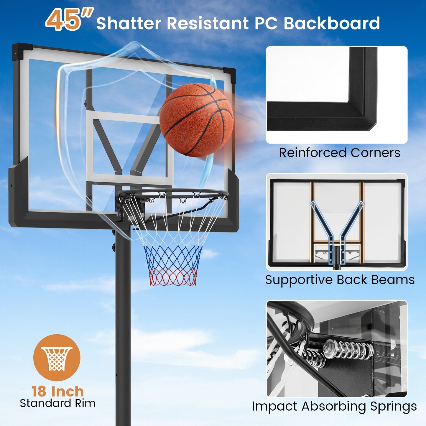 Portable Basketball Hoop Outdoor Basketball Goal System Adjustable for Kids Teens Adults Sport Equipments   at Gallery Canada