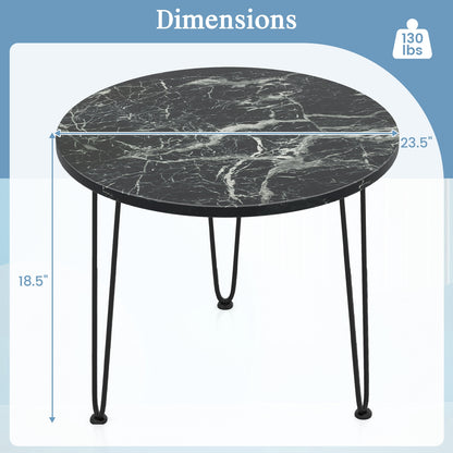 Round Coffee Table with Thickened Tabletop and Metal Tripod Legs, Black End & Side Tables   at Gallery Canada