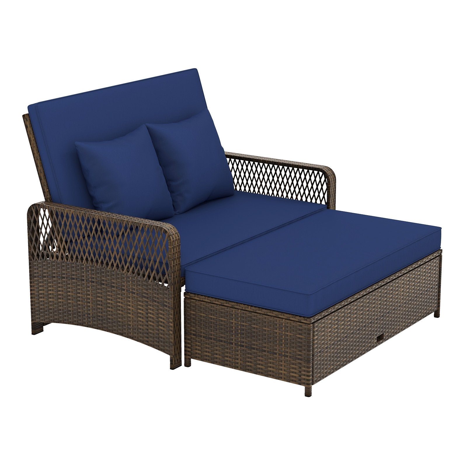 Patio Adjustable Wicker Daybed with 4-Level Backrest and Soft Cushions, Navy Outdoor Sectionals Navy  at Gallery Canada