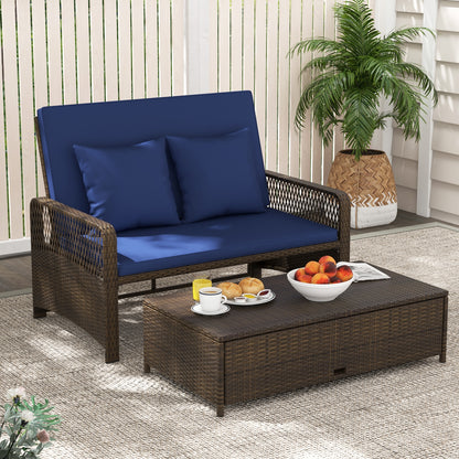 Patio Adjustable Wicker Daybed with 4-Level Backrest and Soft Cushions, Navy Outdoor Sectionals   at Gallery Canada