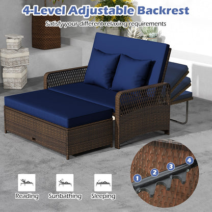 Patio Adjustable Wicker Daybed with 4-Level Backrest and Soft Cushions, Navy Outdoor Sectionals   at Gallery Canada