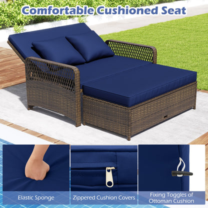 Patio Adjustable Wicker Daybed with 4-Level Backrest and Soft Cushions, Navy Outdoor Sectionals   at Gallery Canada