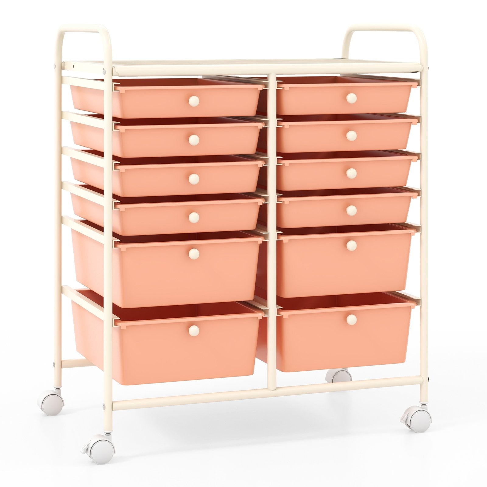 12-Drawer Rolling Storage Cart with Removable Drawers and Lockable Wheels, Peach File Cabinets Peach  at Gallery Canada