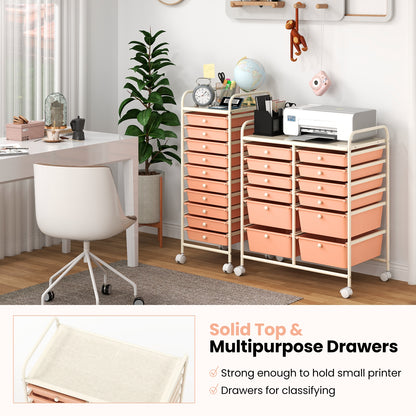 12-Drawer Rolling Storage Cart with Removable Drawers and Lockable Wheels, Peach File Cabinets   at Gallery Canada