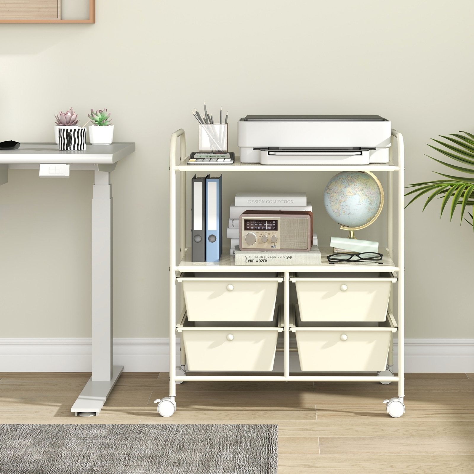 12-Drawer Rolling Storage Cart with Removable Drawers and Lockable Wheels, Beige File Cabinets   at Gallery Canada