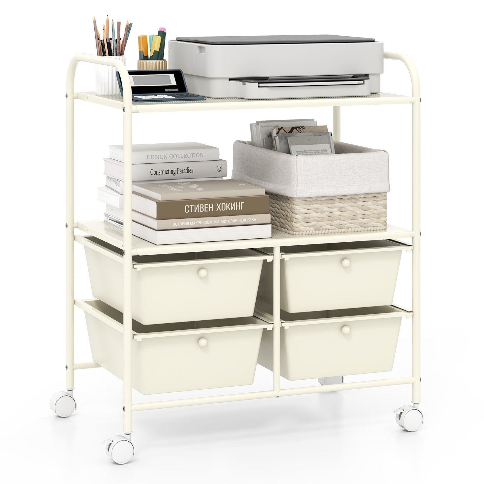 12-Drawer Rolling Storage Cart with Removable Drawers and Lockable Wheels, Beige File Cabinets   at Gallery Canada