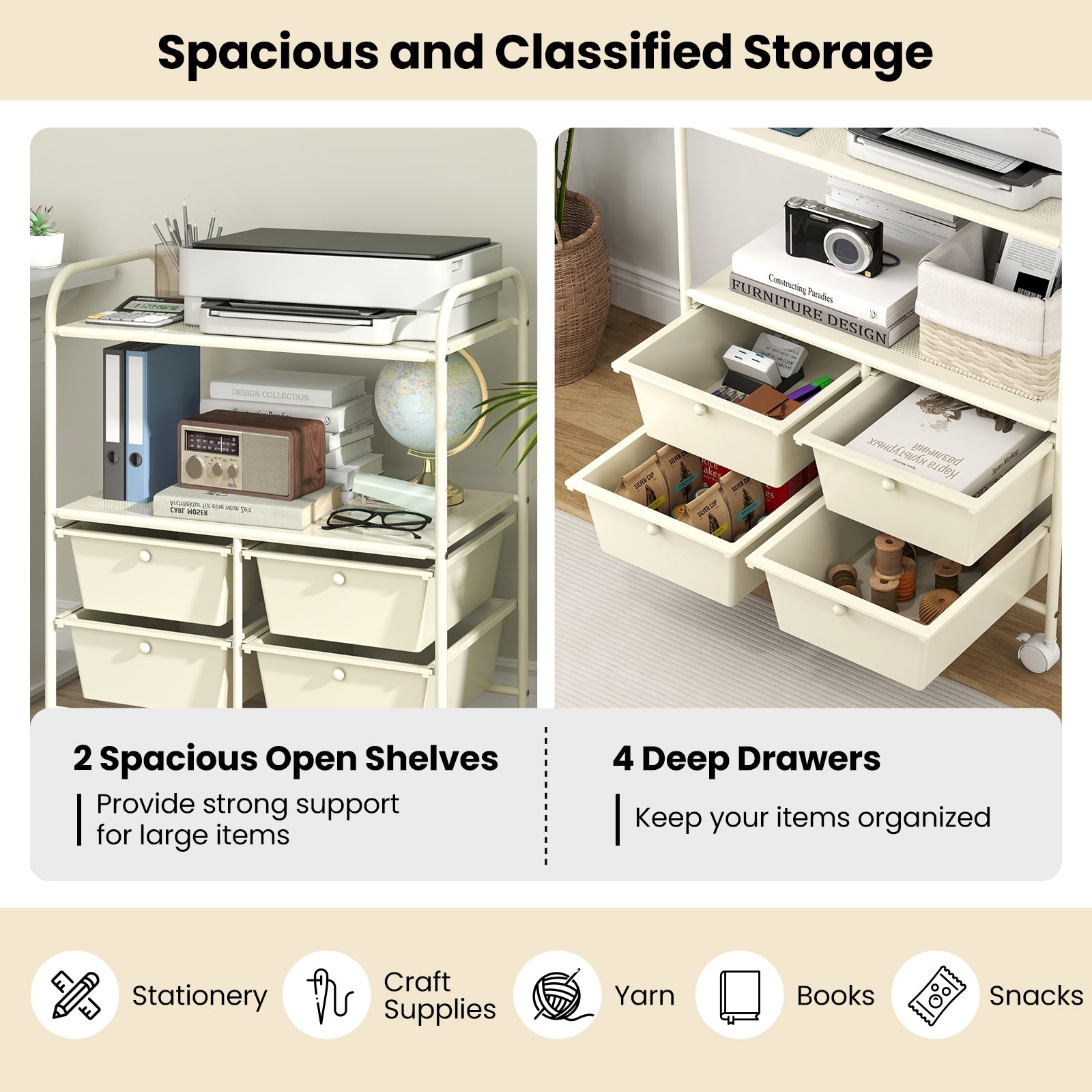 12-Drawer Rolling Storage Cart with Removable Drawers and Lockable Wheels, Beige File Cabinets   at Gallery Canada