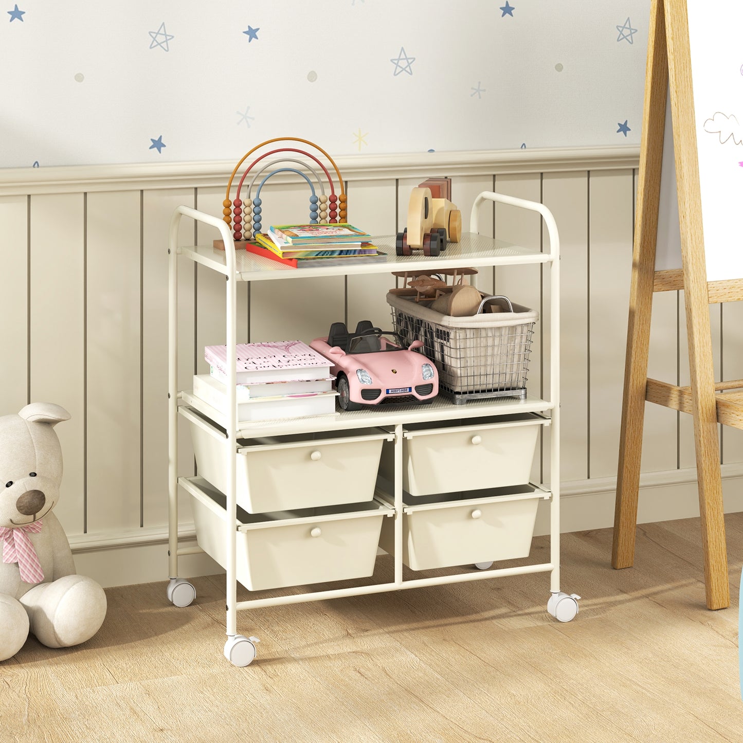 12-Drawer Rolling Storage Cart with Removable Drawers and Lockable Wheels, Beige File Cabinets   at Gallery Canada