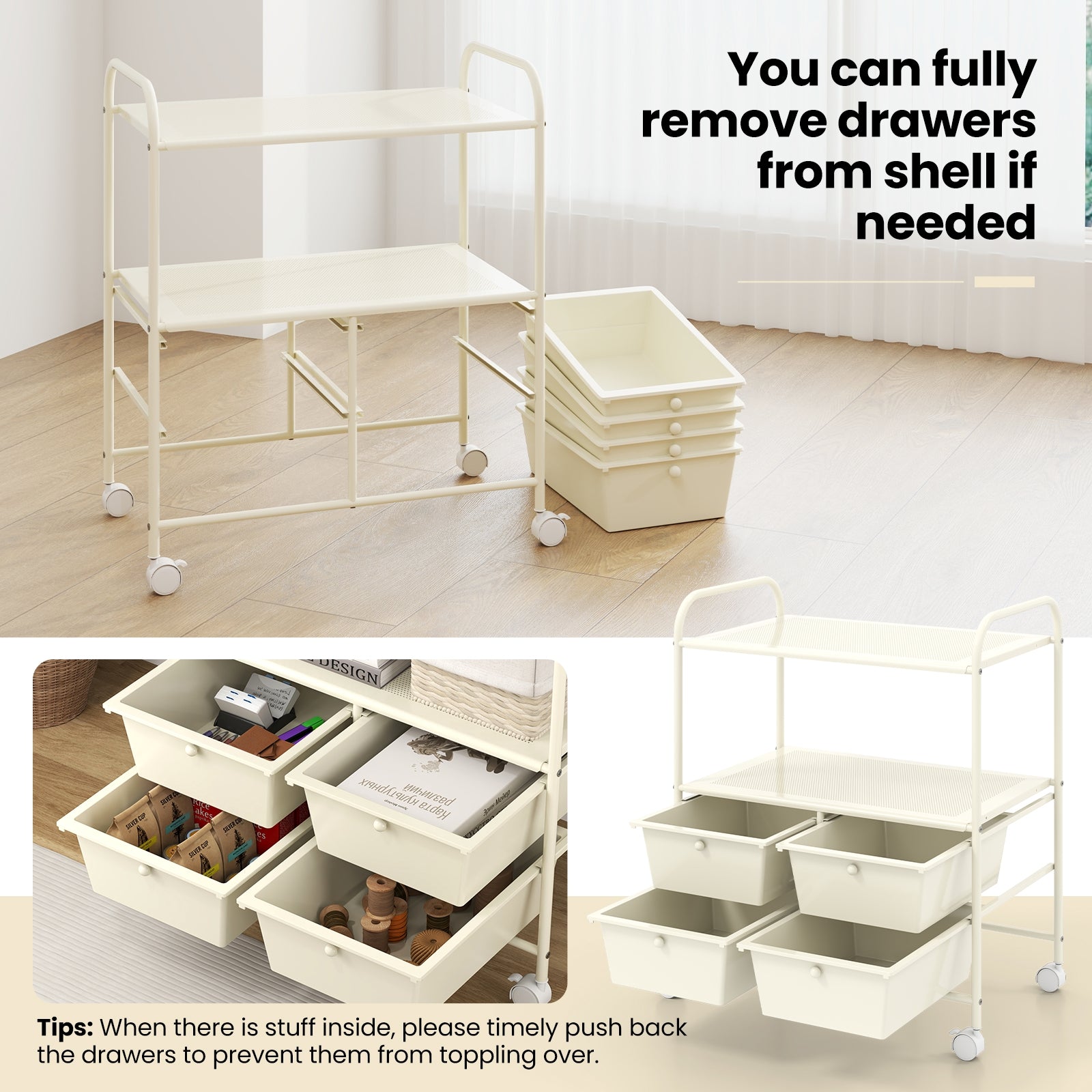 12-Drawer Rolling Storage Cart with Removable Drawers and Lockable Wheels, Beige File Cabinets   at Gallery Canada