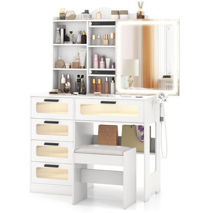 Makeup Vanity Desk with Mirror and Charging Station, White Makeup Vanities   at Gallery Canada