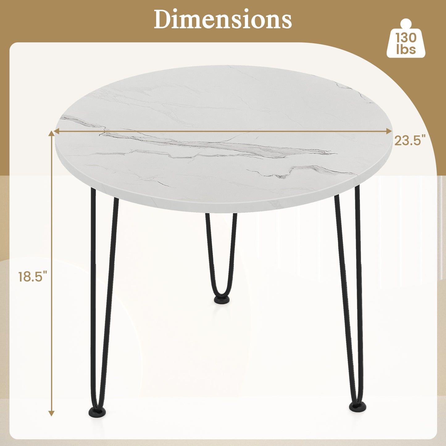 Round Coffee Table with Thickened Tabletop and Metal Tripod Legs, White End & Side Tables   at Gallery Canada