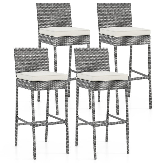 Set of 2/4 Patio Wicker Barstools with Soft Seat Cushion and Cozy Footrest-Set of 4, Gray Patio Bar Furniture Gray - Set of 4 at Gallery Canada