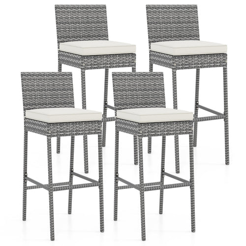 Set of 2/4 Patio Wicker Barstools with Soft Seat Cushion and Cozy Footrest-Set of 4, Gray