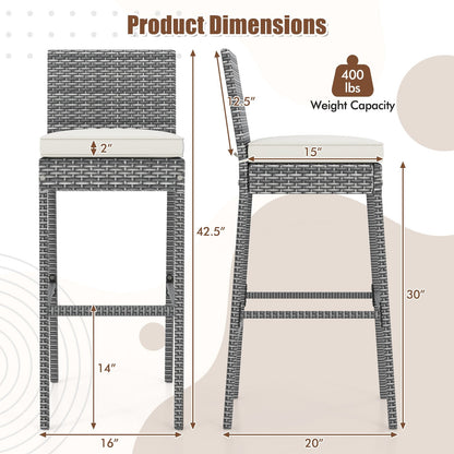 Set of 2/4 Patio Wicker Barstools with Soft Seat Cushion and Cozy Footrest-Set of 4, Gray Patio Bar Furniture   at Gallery Canada