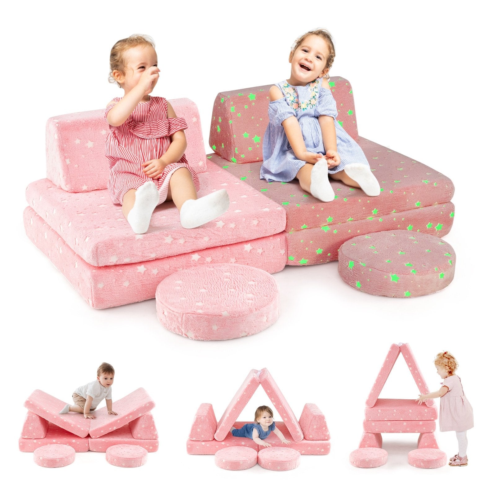 Modular Kids Play Couch Set Glow in the Dark with Portable Handles, Pink Kids Chairs & Seating   at Gallery Canada