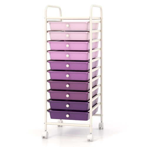 10 Drawer Rolling Storage Cart Organizer with 4 Universal Casters, Purple