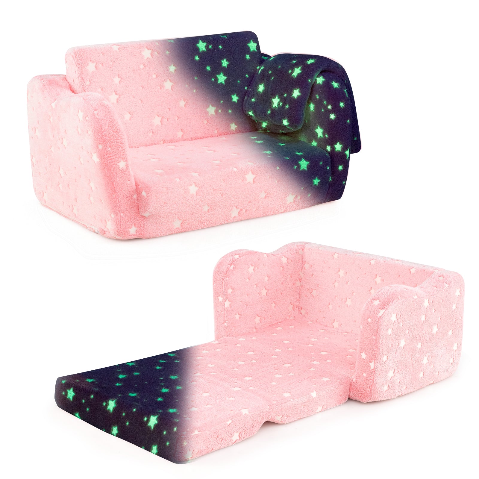 2-in-1 Folding Kids Couch with Blanket Glow in the Dark, Pink Kids Chairs & Seating at Gallery Canada