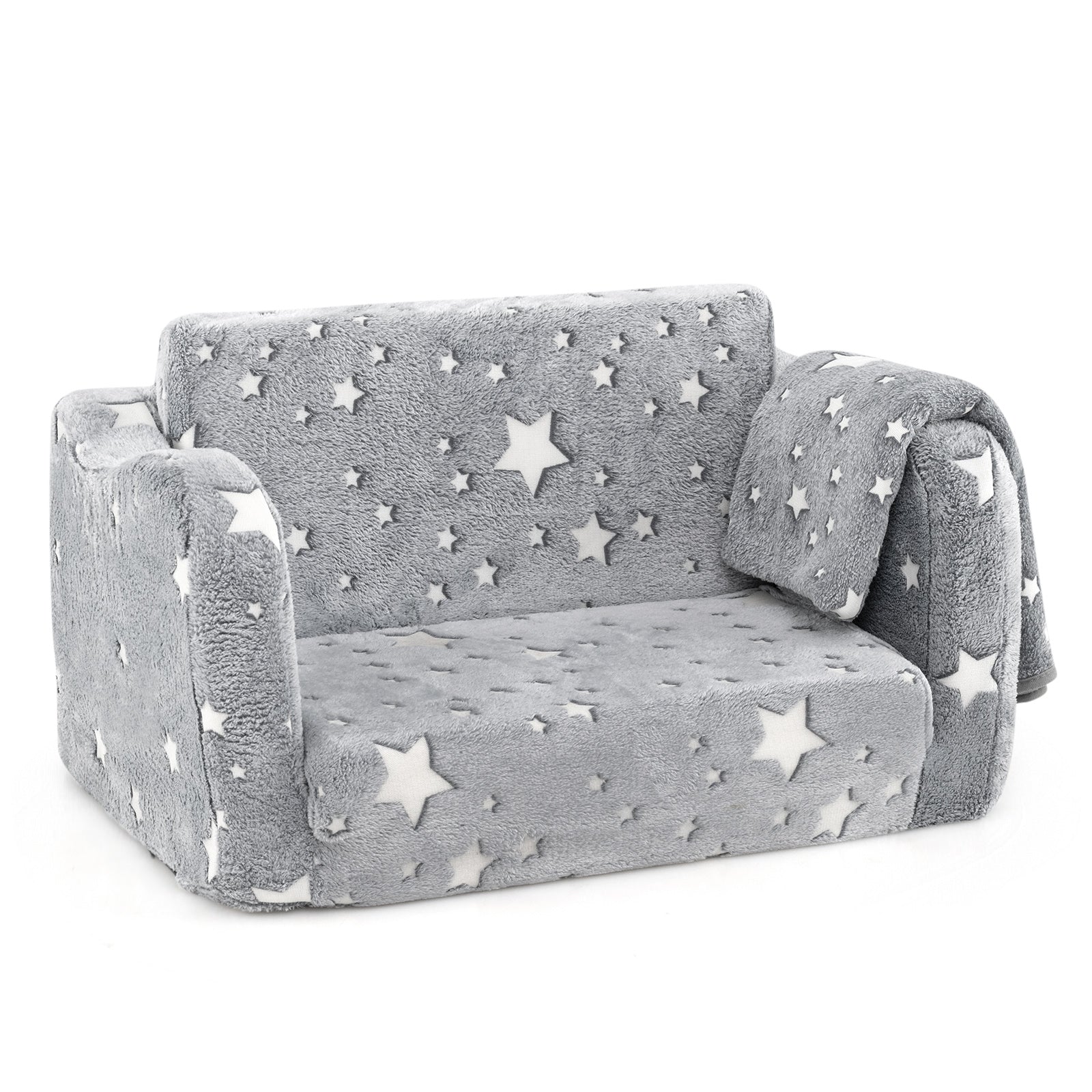 2-in-1 Folding Kids Couch with Blanket Glow in the Dark, Gray Kids Chairs & Seating Gray at Gallery Canada