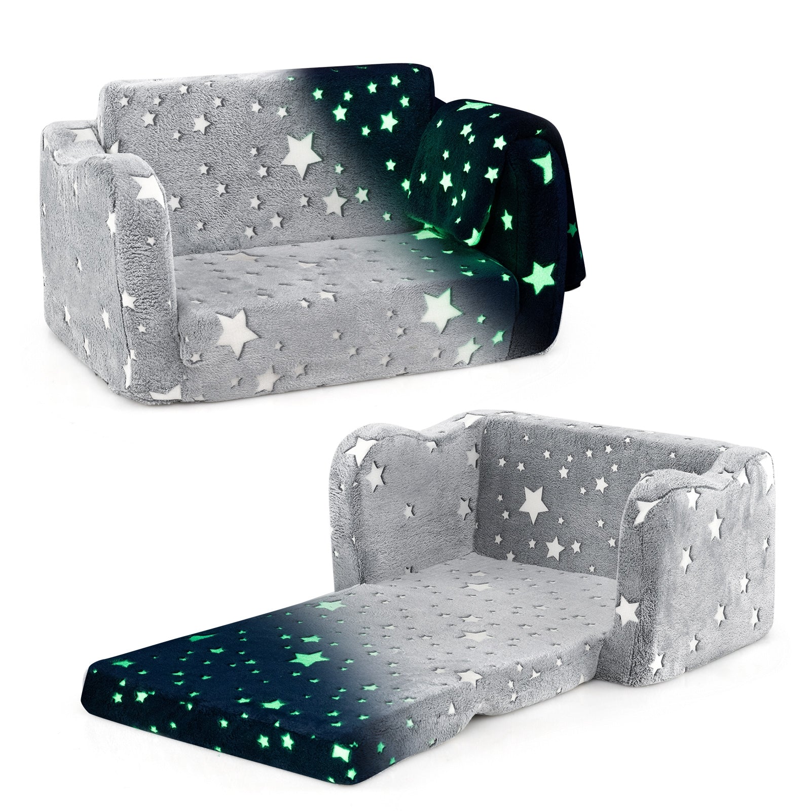 2-in-1 Folding Kids Couch with Blanket Glow in the Dark, Gray Kids Chairs & Seating at Gallery Canada
