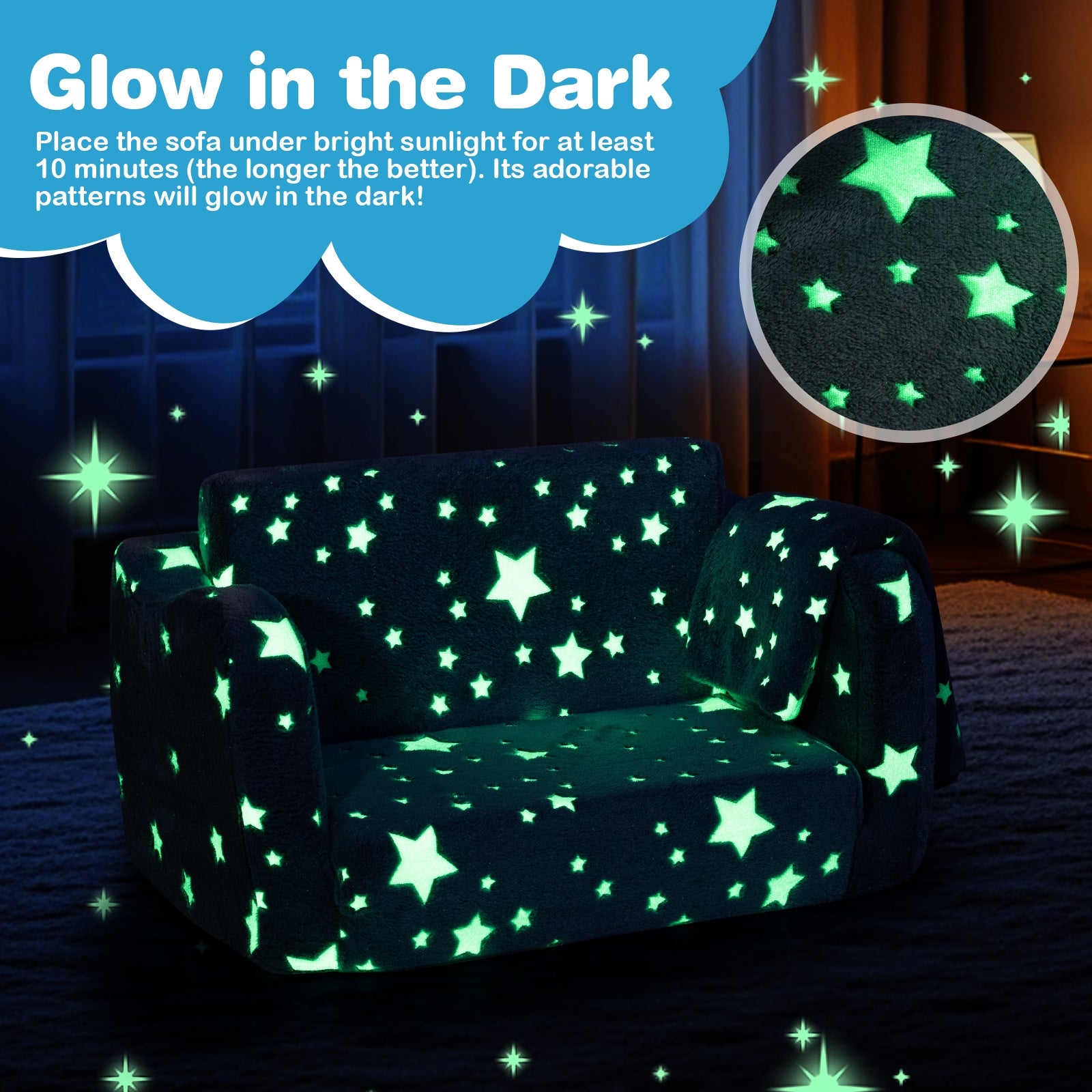 2-in-1 Folding Kids Couch with Blanket Glow in the Dark, Gray Kids Chairs & Seating at Gallery Canada