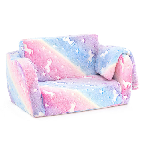 2-in-1 Folding Kids Couch with Blanket Glow in the Dark, Multicolor