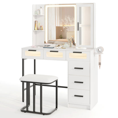 Makeup Vanity Desk with 3-Color Induction LED Lights and 6 Drawers, White Makeup Vanities   at Gallery Canada