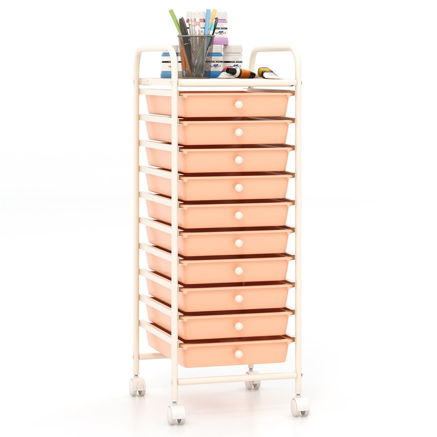 10 Drawer Rolling Storage Cart Organizer with 4 Universal Casters, Cherry File Cabinets Cherry  at Gallery Canada