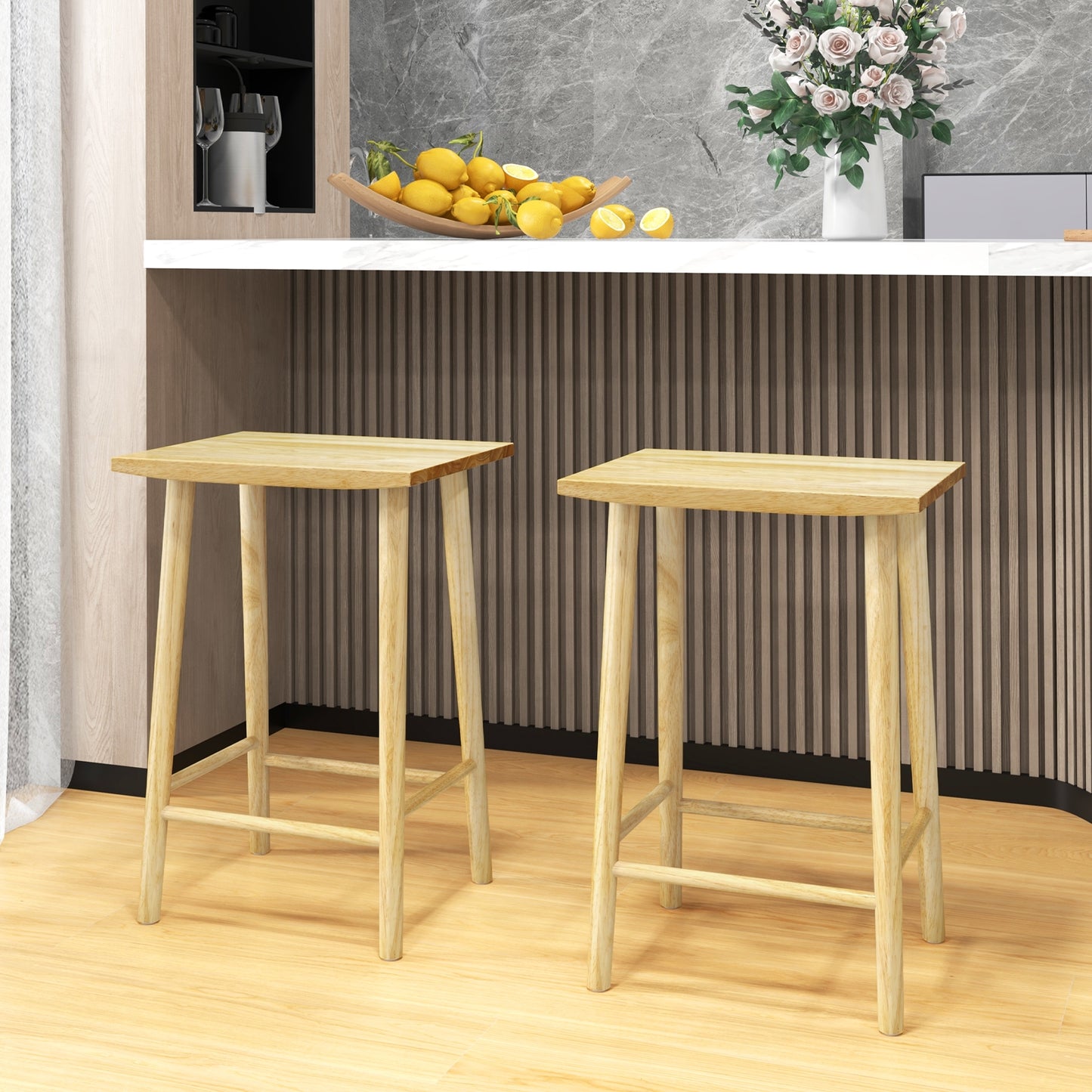 25.5 Inch Bar Stools Set of 2 with Footrest, Natural Bar Stools   at Gallery Canada