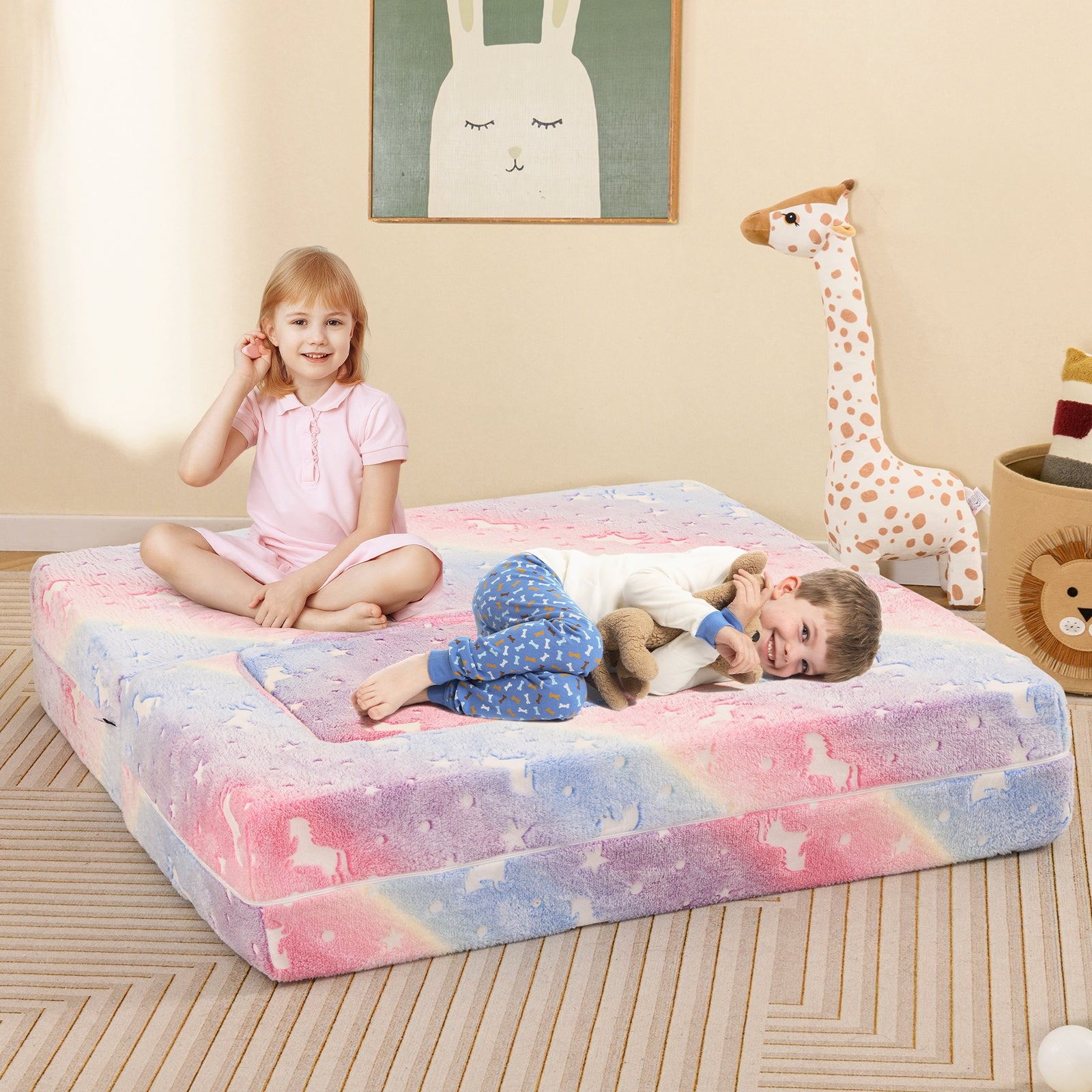 2 Seater Kids Play Couch with Removable and Machine Washable Flannel Cover, Color Kids Chairs & Seating   at Gallery Canada