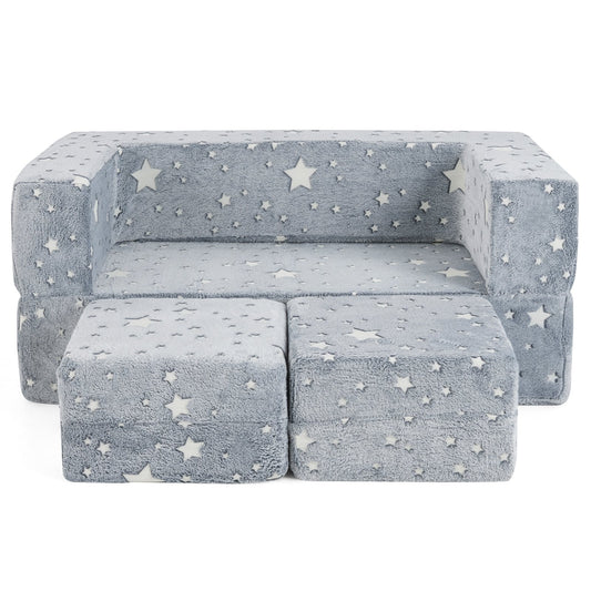 2 Seater Kids Play Couch with Removable and Machine Washable Flannel Cover, Gray Kids Chairs & Seating Gray  at Gallery Canada