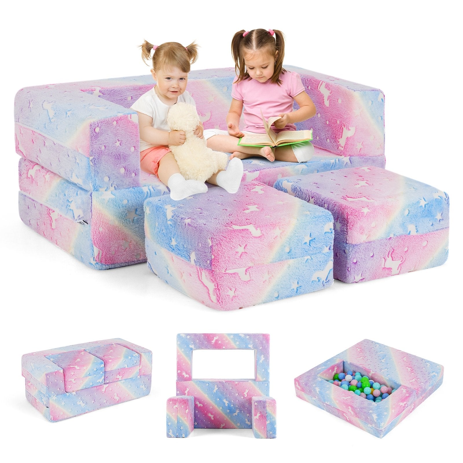 2 Seater Kids Play Couch with Removable and Machine Washable Flannel Cover, Color Kids Chairs & Seating   at Gallery Canada