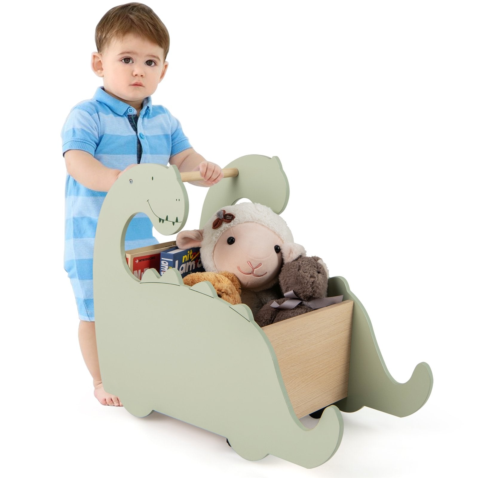 2 in 1 Wooden Baby Push Walker with Pine Wood Handle, Green Baby Gyms & Playmats at Gallery Canada