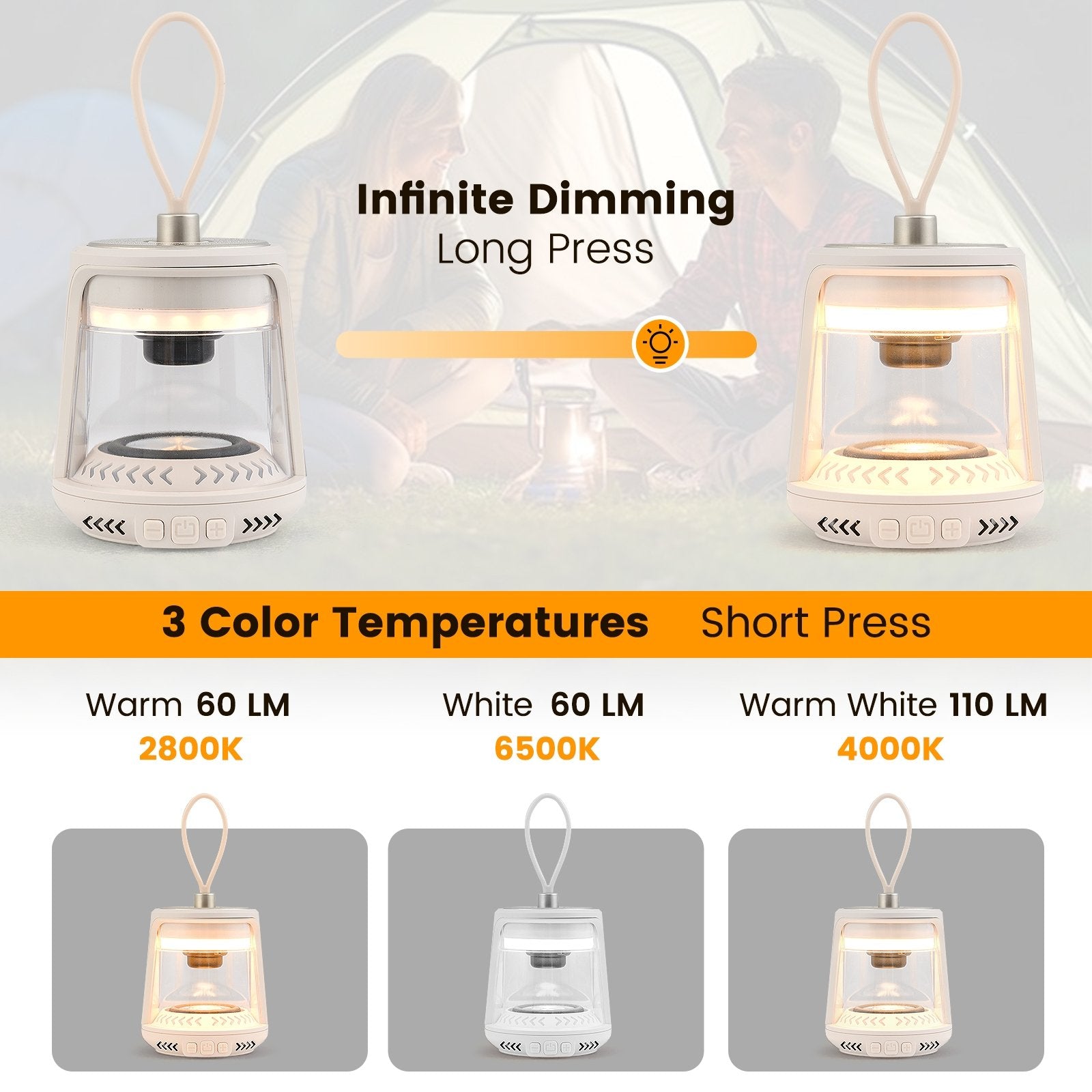 Outdoor Waterproof Camping Lantern Speaker with 3 LED Light Colors, White Camping at Gallery Canada