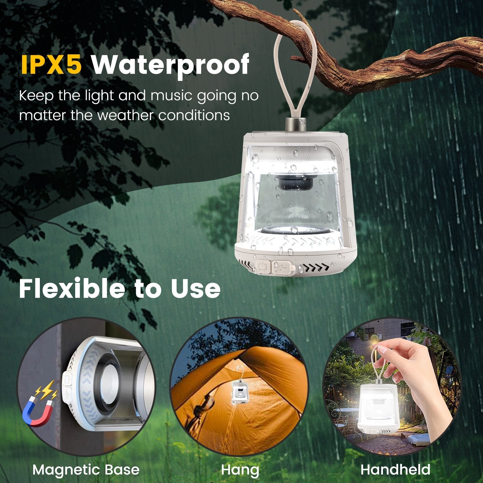 Outdoor Waterproof Camping Lantern Speaker with 3 LED Light Colors, White Camping at Gallery Canada