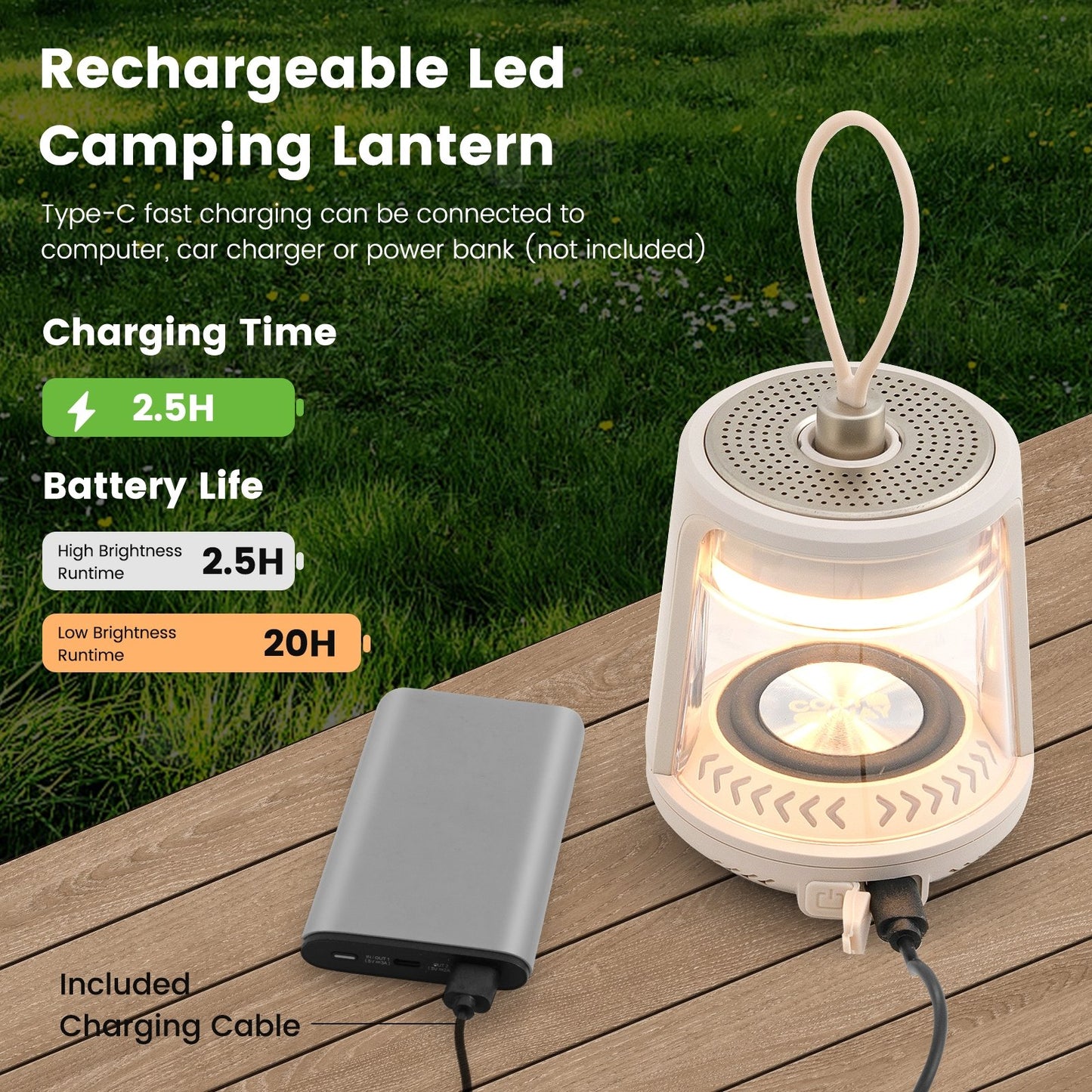 Outdoor Waterproof Camping Lantern Speaker with 3 LED Light Colors, White Camping at Gallery Canada