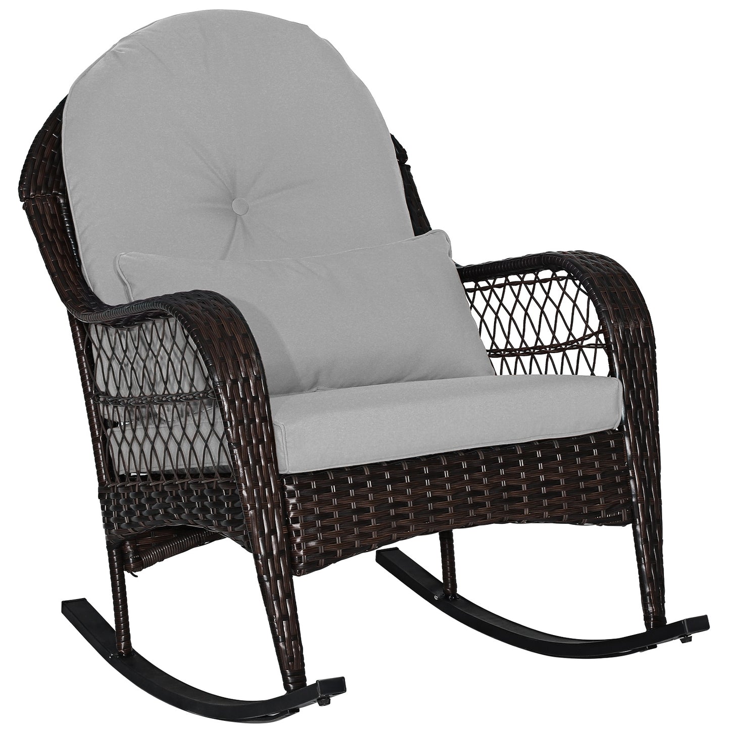 Patio Rattan Rocking Chair with Seat Back Cushions and Waist Pillow, Gray Patio Rocking Chairs & Gliders Gray at Gallery Canada