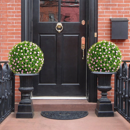 2 Pieces Artificial Plant Topiary Balls 17.5 Inch Faux Decorative Balls with Pink Flowers, Green Faux Plants   at Gallery Canada