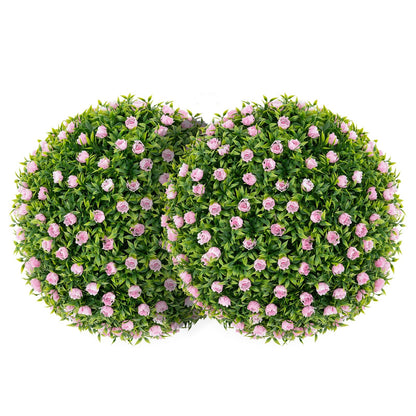 2 Pieces Artificial Plant Topiary Balls 17.5 Inch Faux Decorative Balls with Pink Flowers, Green Faux Plants Green  at Gallery Canada