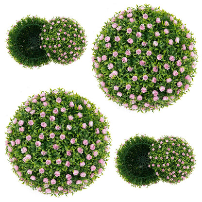 2 Pieces Artificial Plant Topiary Balls 17.5 Inch Faux Decorative Balls with Pink Flowers, Green Faux Plants   at Gallery Canada