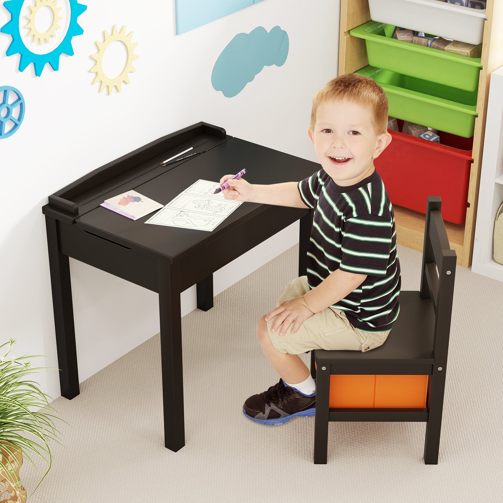 Wood Activity Kids Table and Chair Set with Storage Space, Brown Kids Table & Chair Sets at Gallery Canada