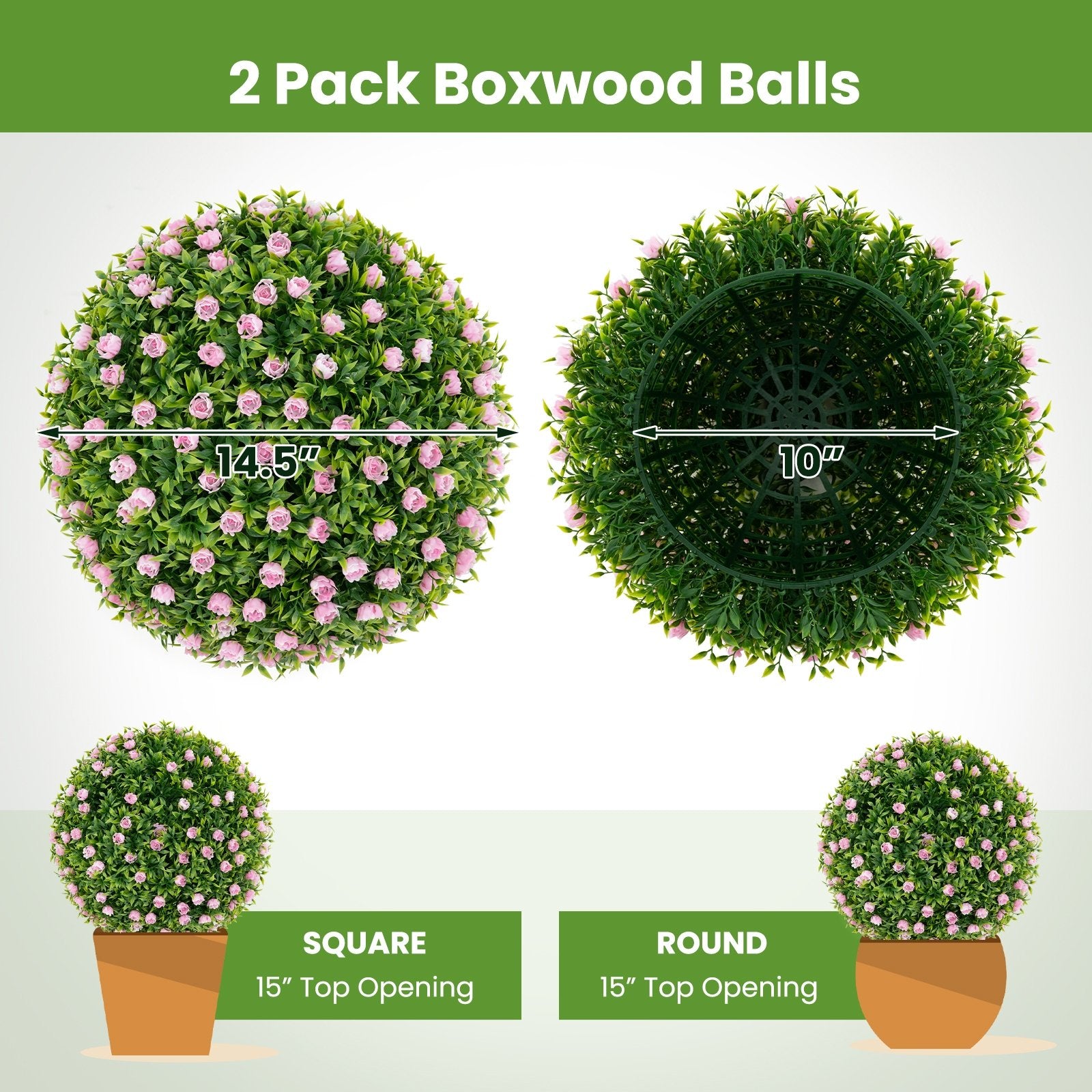 2 Pieces Artificial Plant Topiary Balls 17.5 Inch Faux Decorative Balls with Pink Flowers, Green Faux Plants   at Gallery Canada