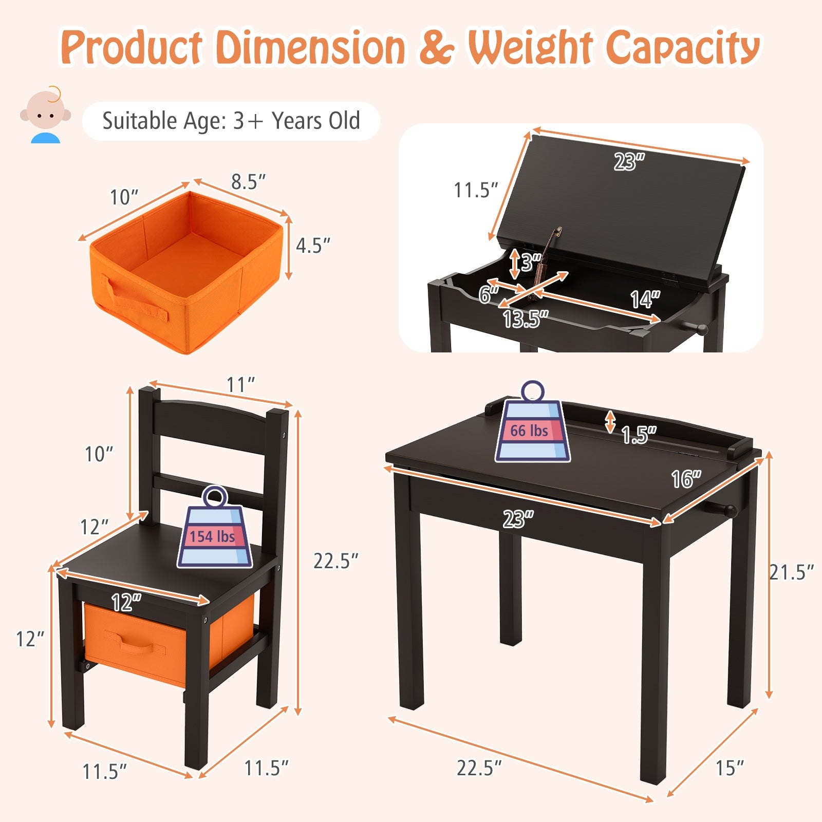 Wood Activity Kids Table and Chair Set with Storage Space, Brown Kids Table & Chair Sets at Gallery Canada