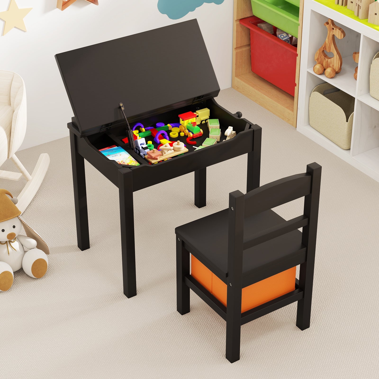 Wood Activity Kids Table and Chair Set with Storage Space, Brown Kids Table & Chair Sets at Gallery Canada