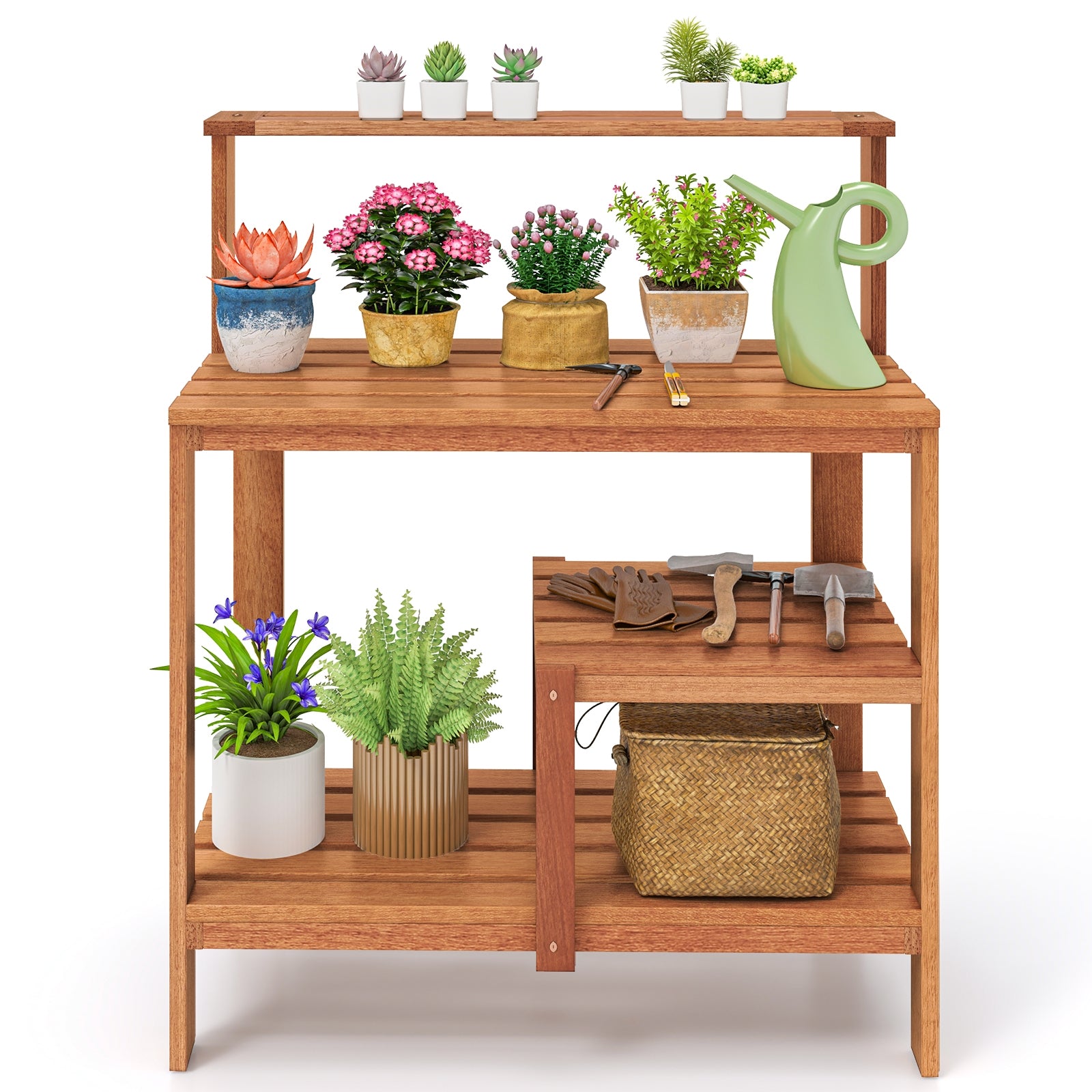 Outdoor Garden Potting Wood Planting Workstation with Open Shelves Potting Benches & Tables at Gallery Canada