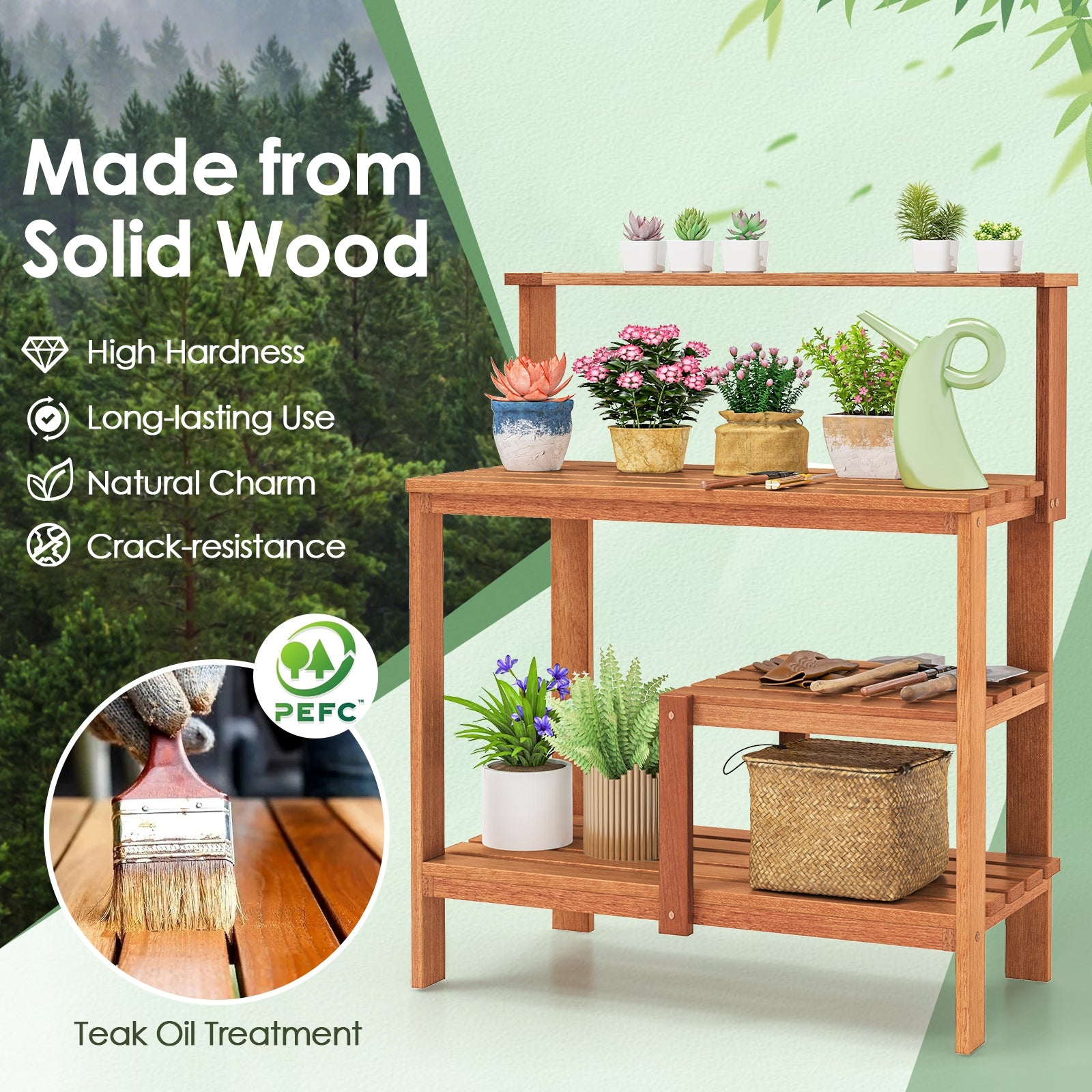 Outdoor Garden Potting Wood Planting Workstation with Open Shelves Potting Benches & Tables at Gallery Canada