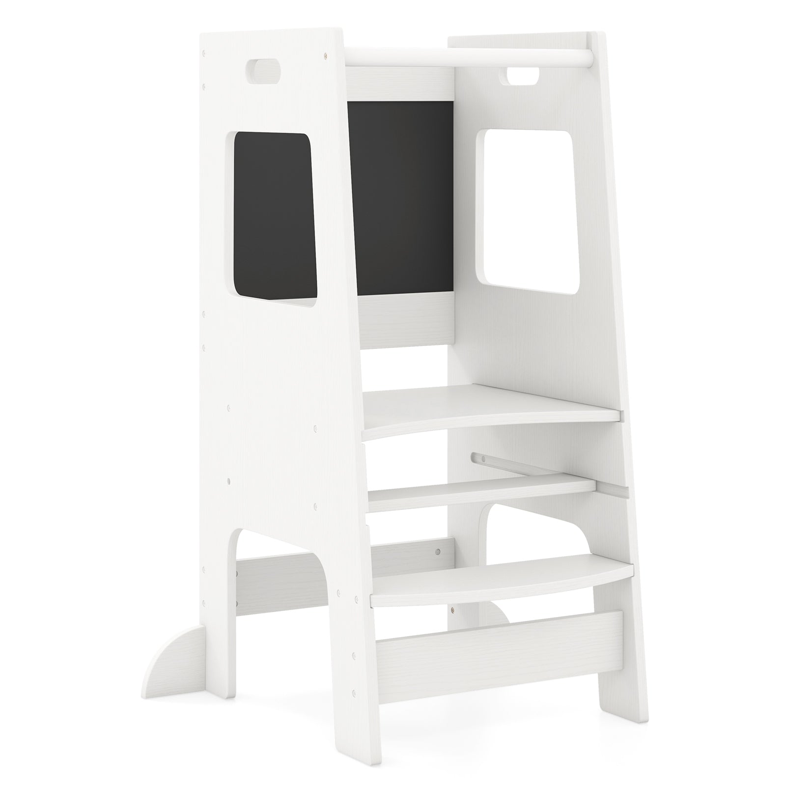 Toddler Kitchen Step Stool with Activity Chalkboard and Adjustable Height, White Toddler & Kids Furniture White at Gallery Canada